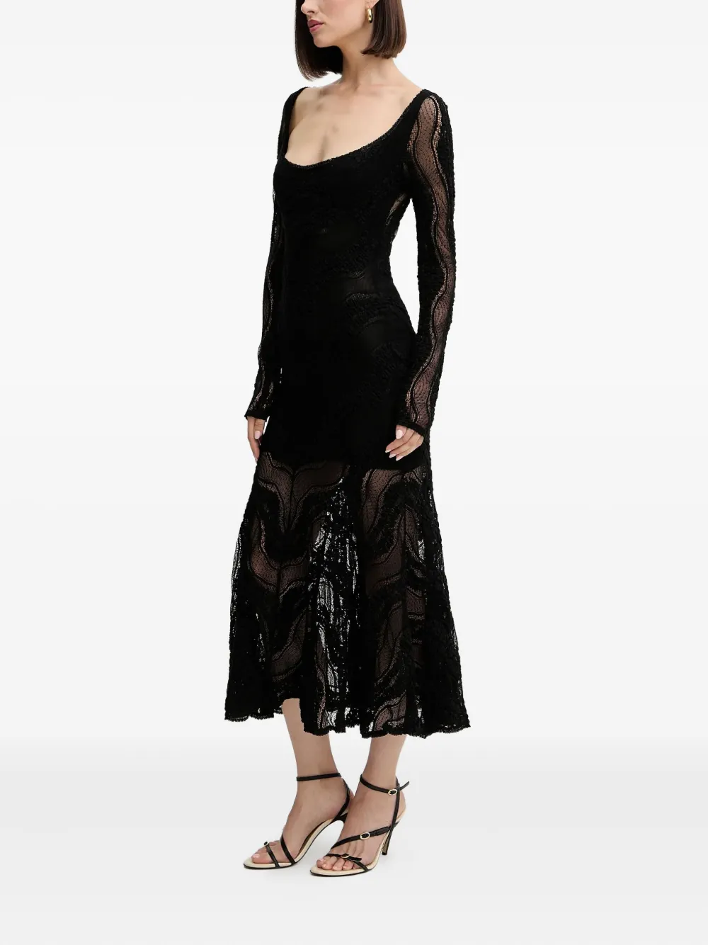 Charo Ruiz Ibiza long-sleeve lace evening dress - Zwart