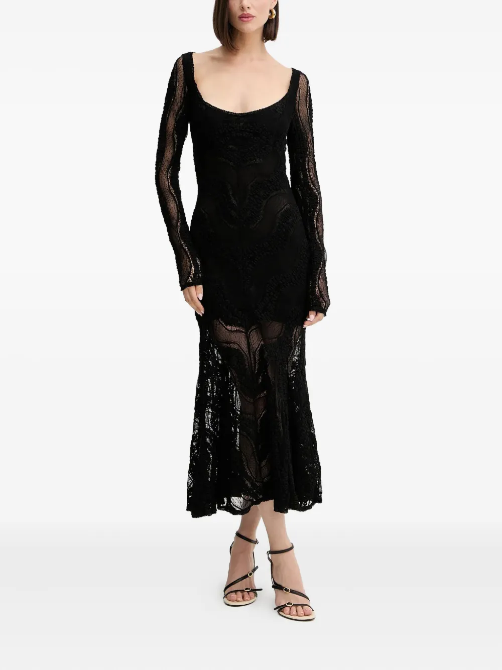 Charo Ruiz Long-sleeve Lace Evening Dress In Black