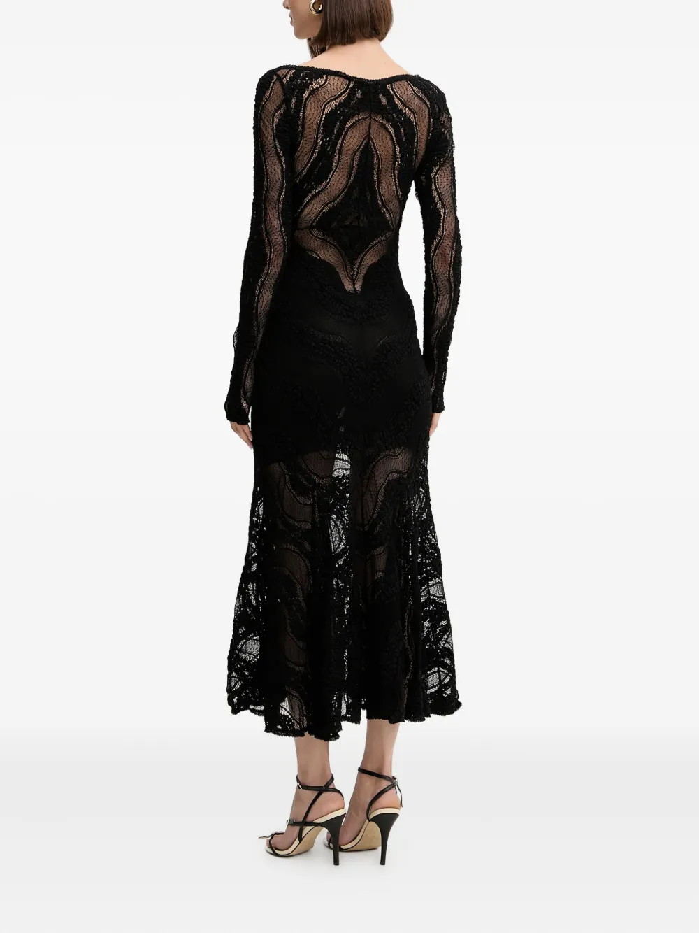 Charo Ruiz Long-sleeve Lace Evening Dress In Black