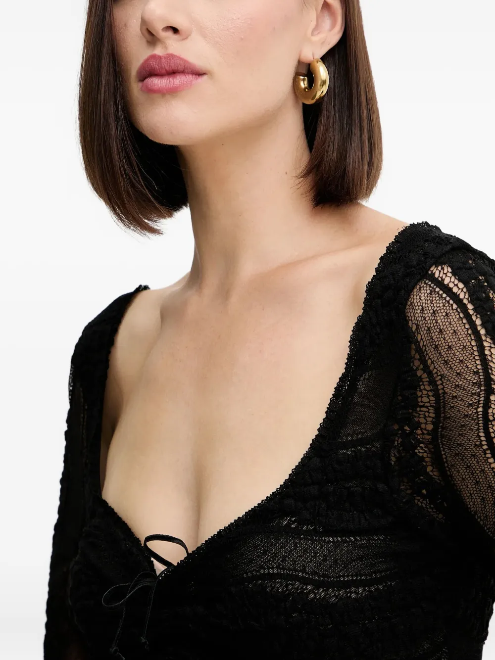 Charo Ruiz Ruched-detail Lace Blouse In Black