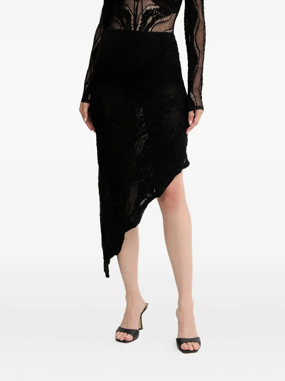 Charo Ruiz Asymmetric Lace Skirt In Black