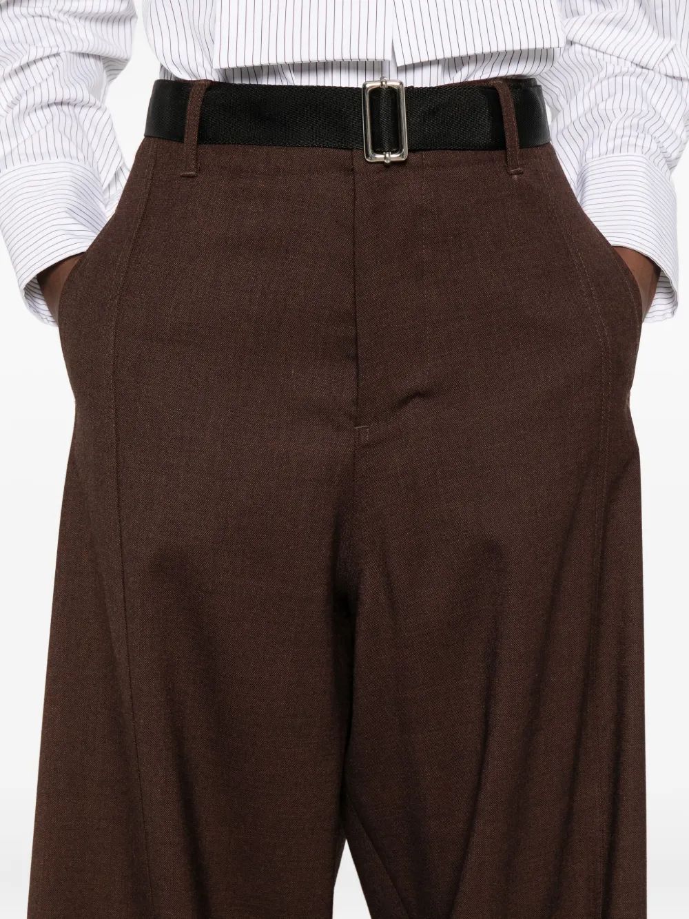 Plan C Broek met ceintuur en vlakken Bruin