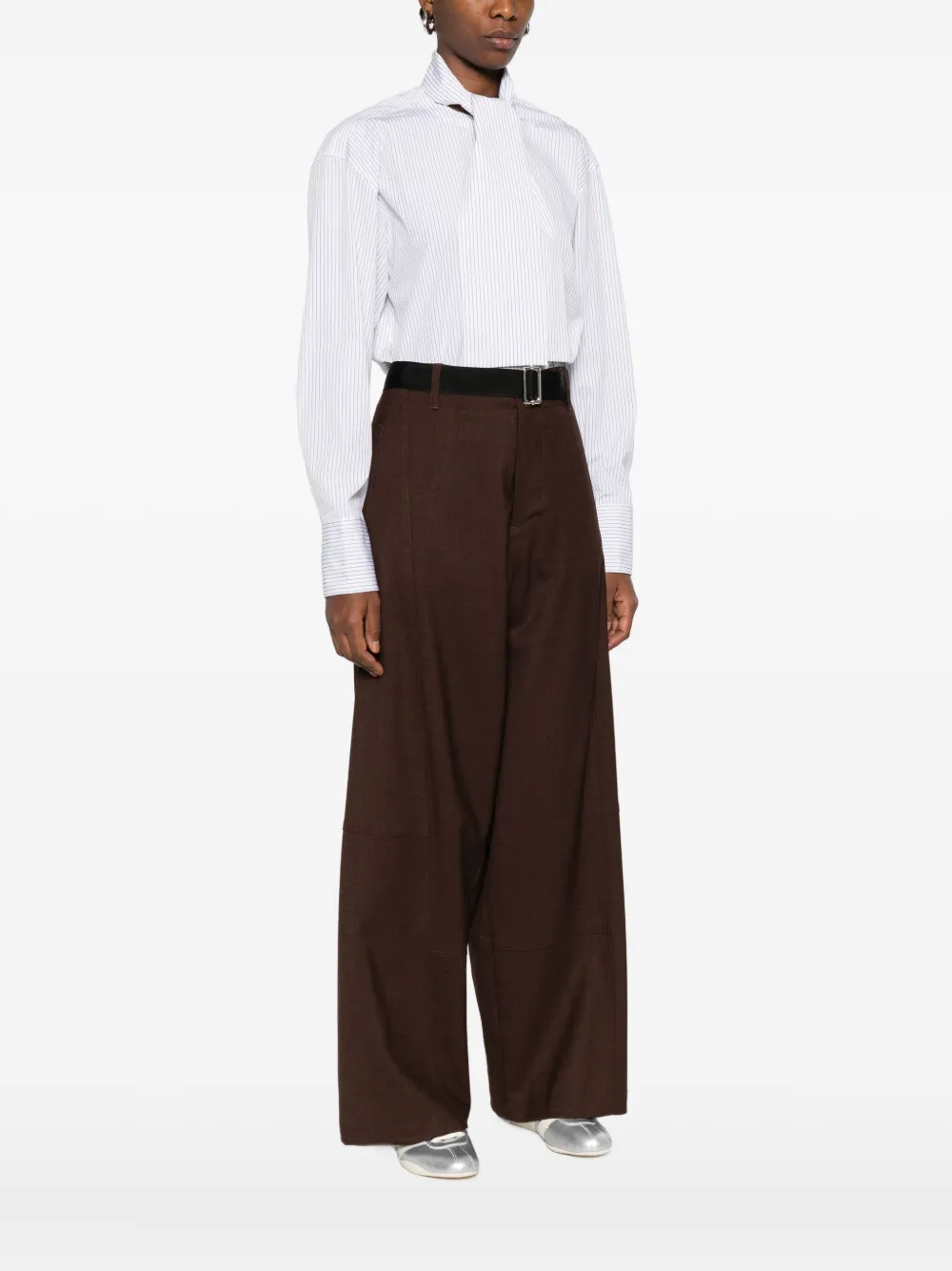 Plan C Broek met ceintuur en vlakken Bruin