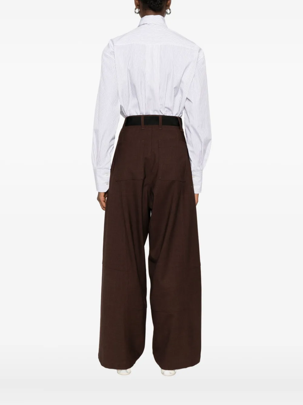 Plan C Broek met ceintuur en vlakken Bruin