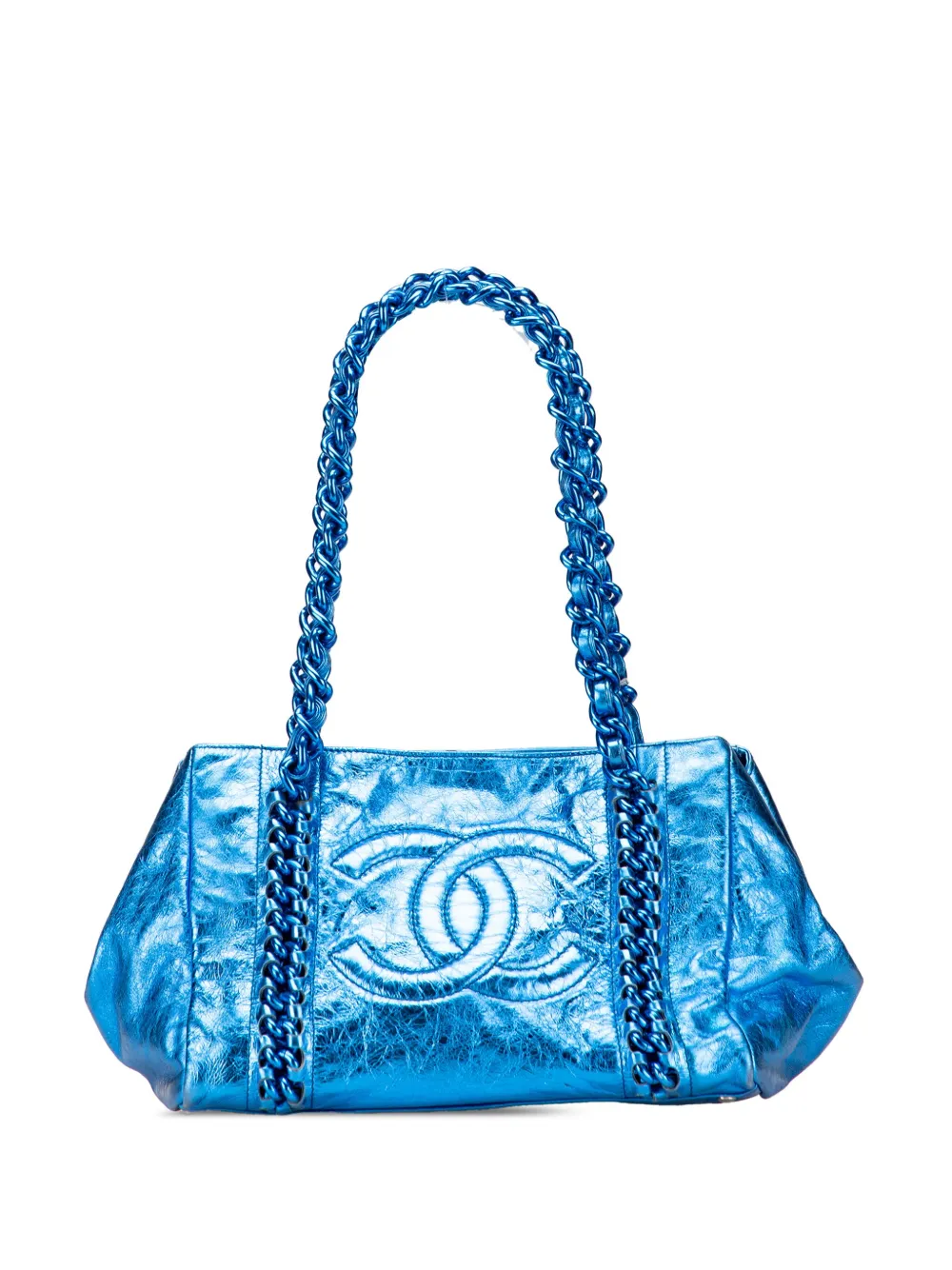 CHANEL Pre-Owned 2008-2009 Medium Cracked Metallic Calfskin Modern Chain tote bag | Blue | Image 1