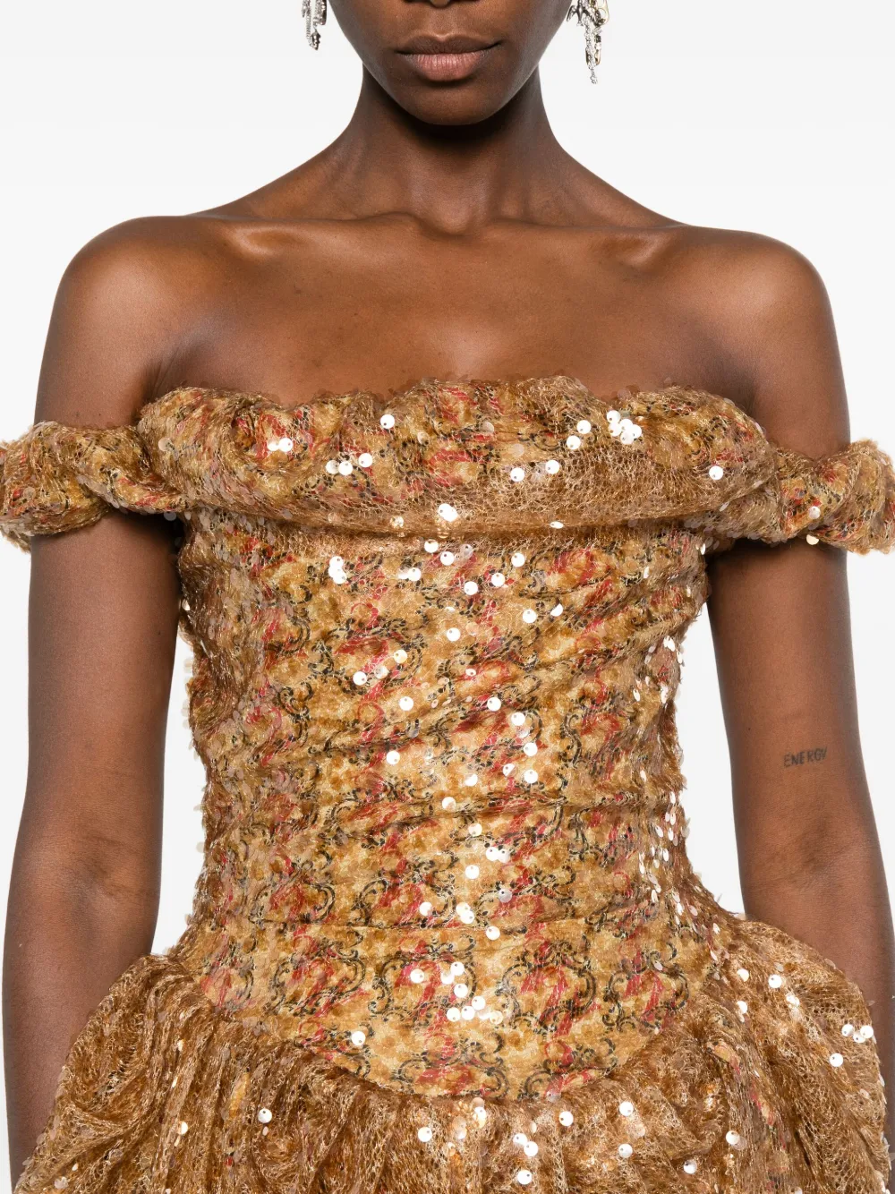 Vivienne Westwood Sequin-embellished Draped Dress In Gold