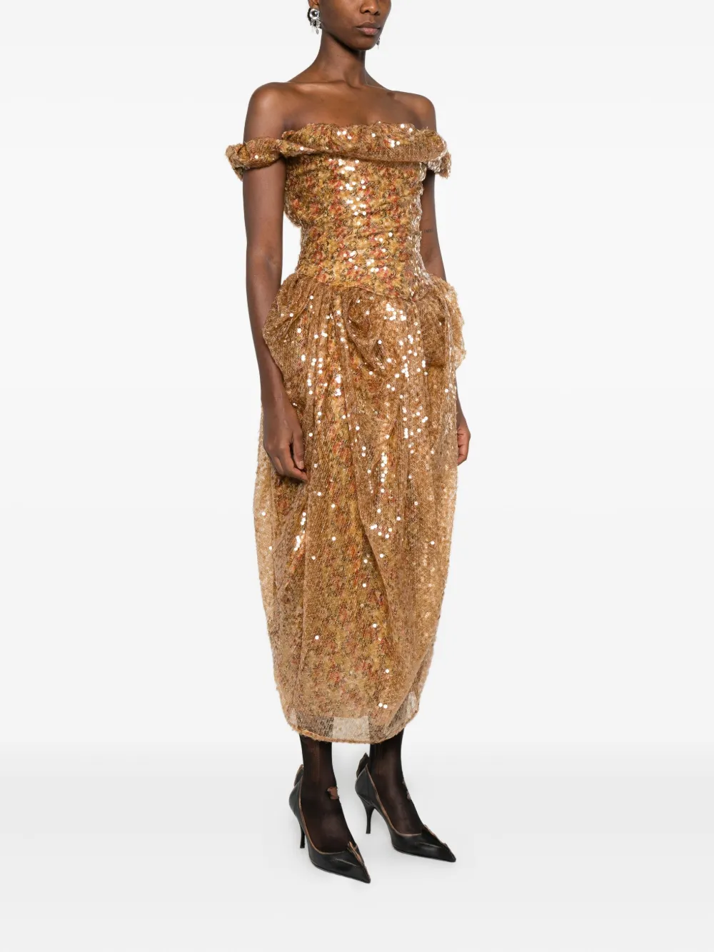 Vivienne Westwood Sequin-embellished Draped Dress In Gold