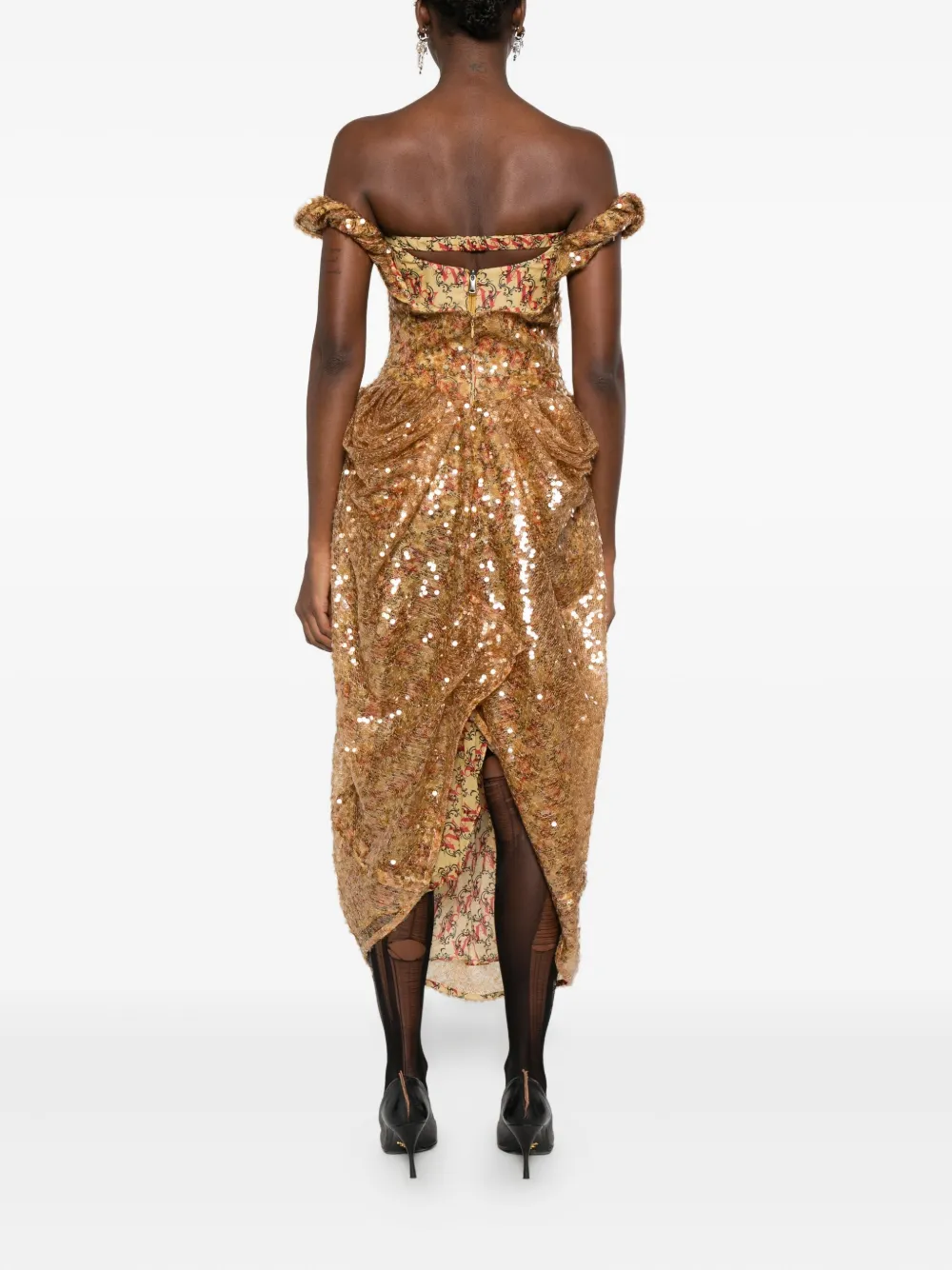 Vivienne Westwood Sequin-embellished Draped Dress In Gold