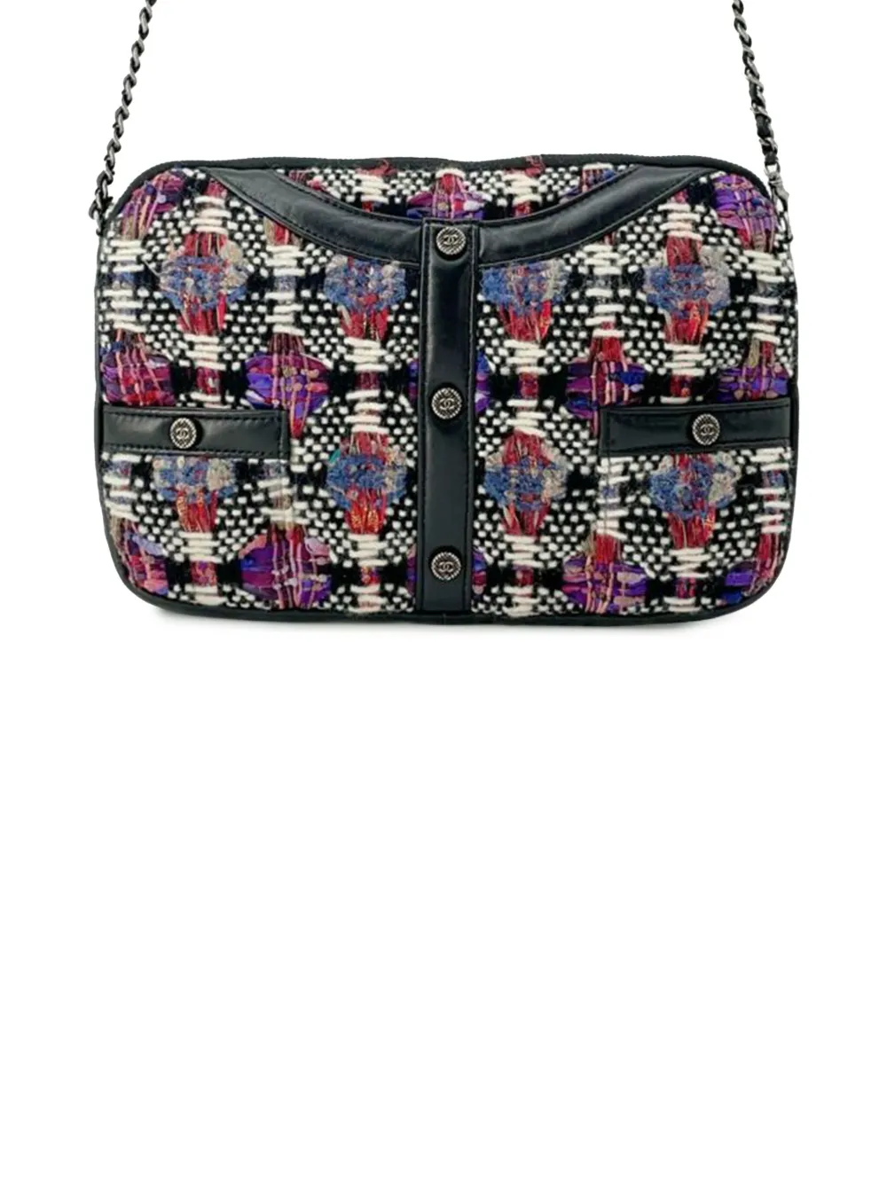 CHANEL Pre-Owned 2016-2017 Small Tweed and Lambskin Girl Clutch on Chain crossbody bag | Black | Image 1