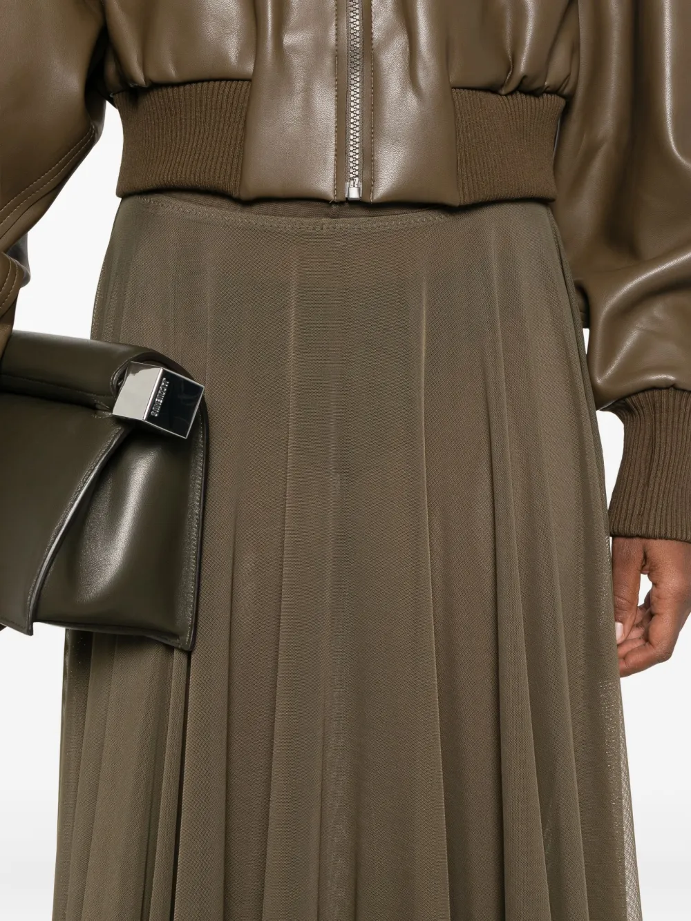 Norma Kamali Plooirok met mesh Bruin