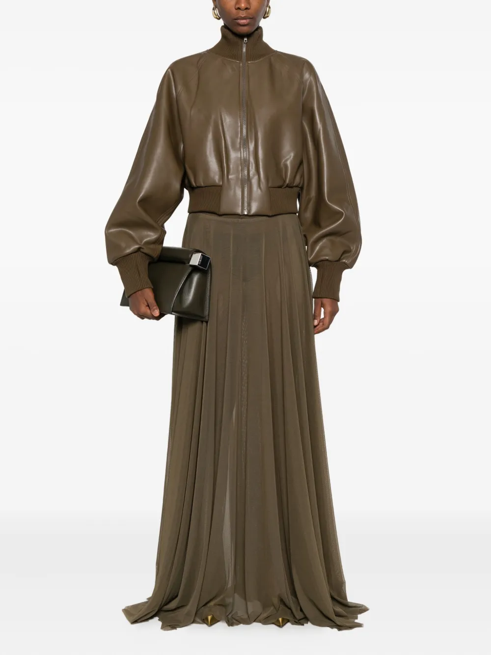 Norma Kamali pleated mesh skirt - Bruin