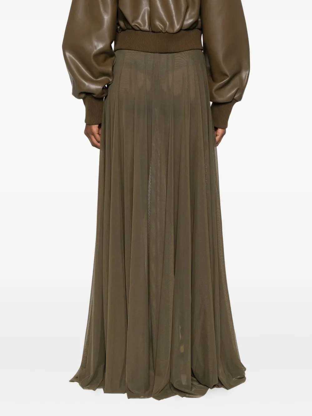 Norma Kamali Plooirok met mesh Bruin