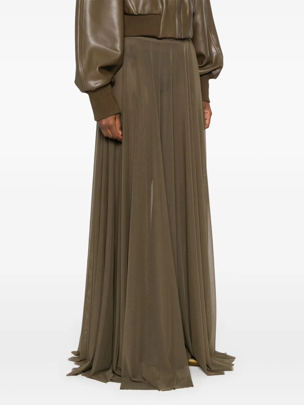 Norma Kamali Plooirok met mesh Bruin