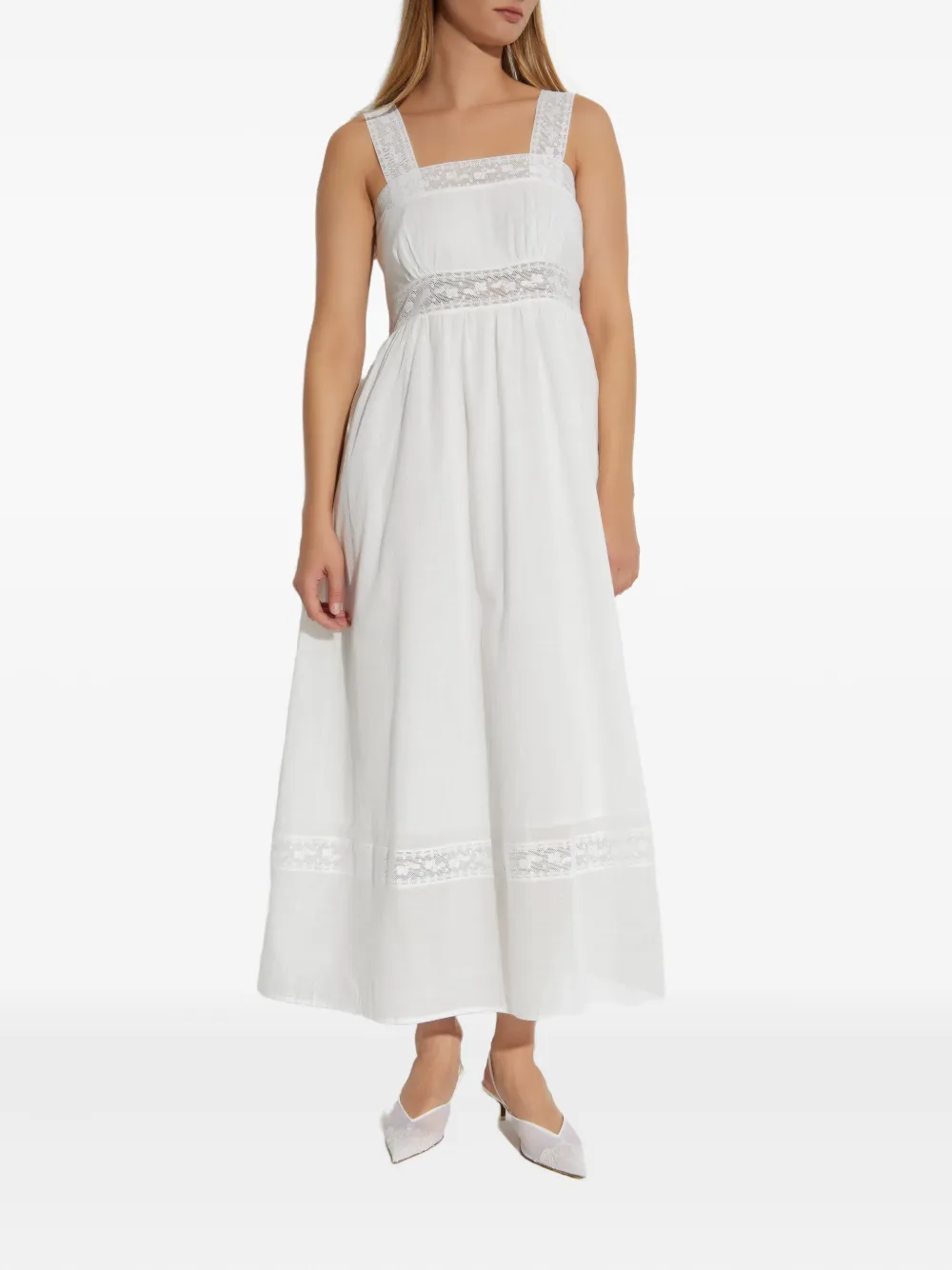 Posse Lace-insert Midi Dress In White