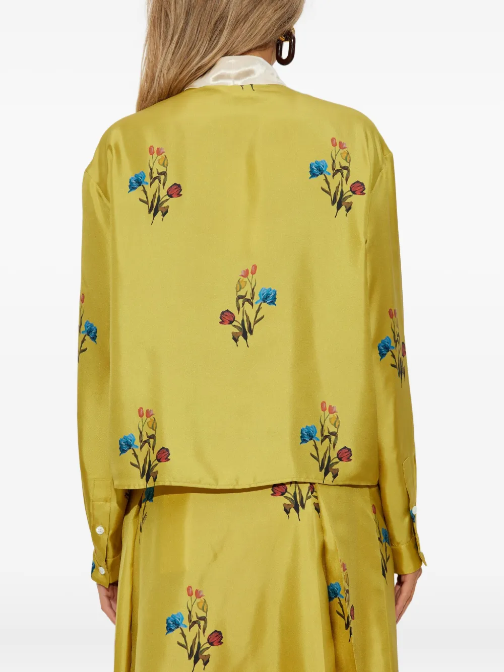 Marni Yellow Silk Twill Shirt With Tulip Print In Yellow