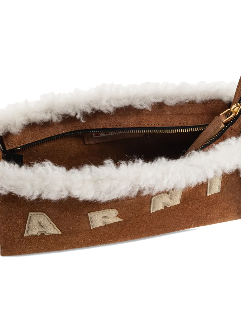 Marni Shearling Baguette Museum Bag In Brown