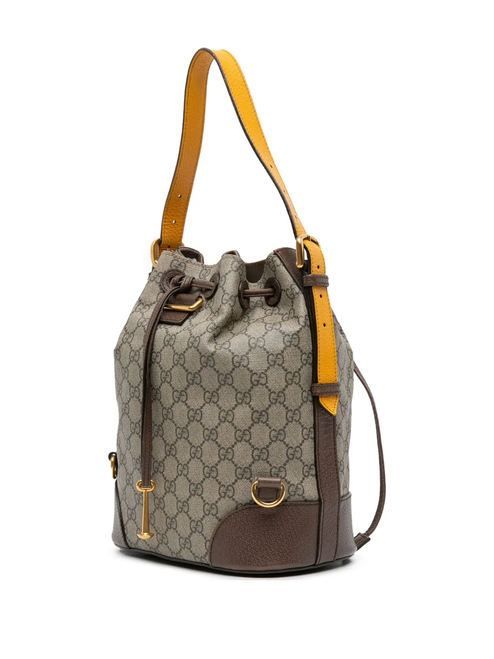 Pre-owned Gucci 2000-2015 Gg Supreme Neo Vintage Drawstring Bucket Bag Satchel In Brown