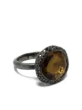 Rosa Maria sterling silver black diamond and beer quartz ring