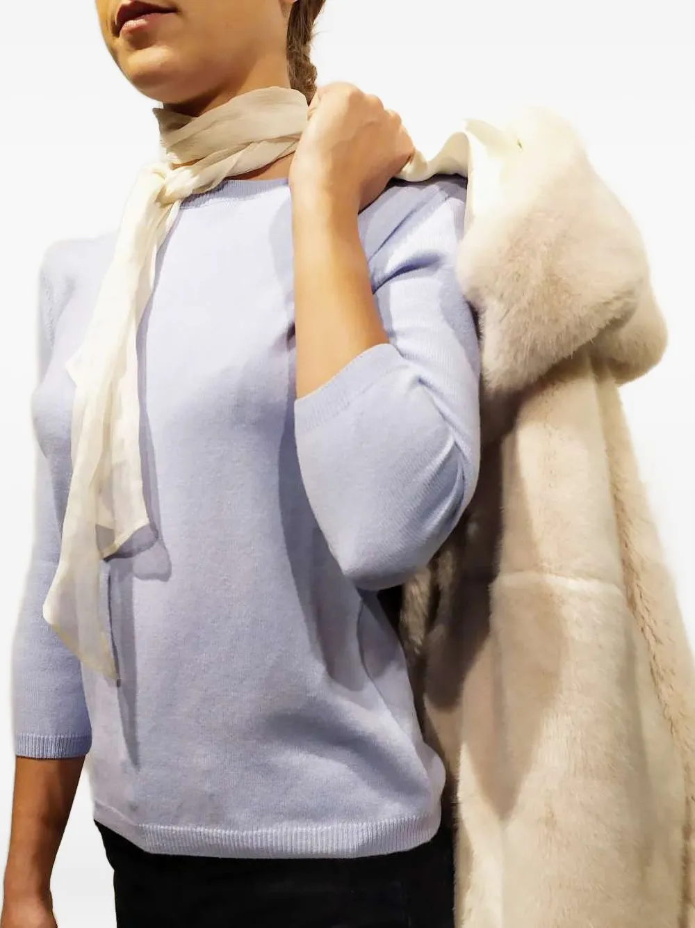 LA ROSE Trui met ronde hals en cropped mouwen Blauw