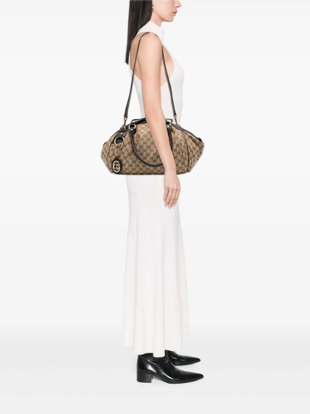 Pre-owned Gucci 2016-2025 Gg Canvas Sukey Sachel Satchel In Brown