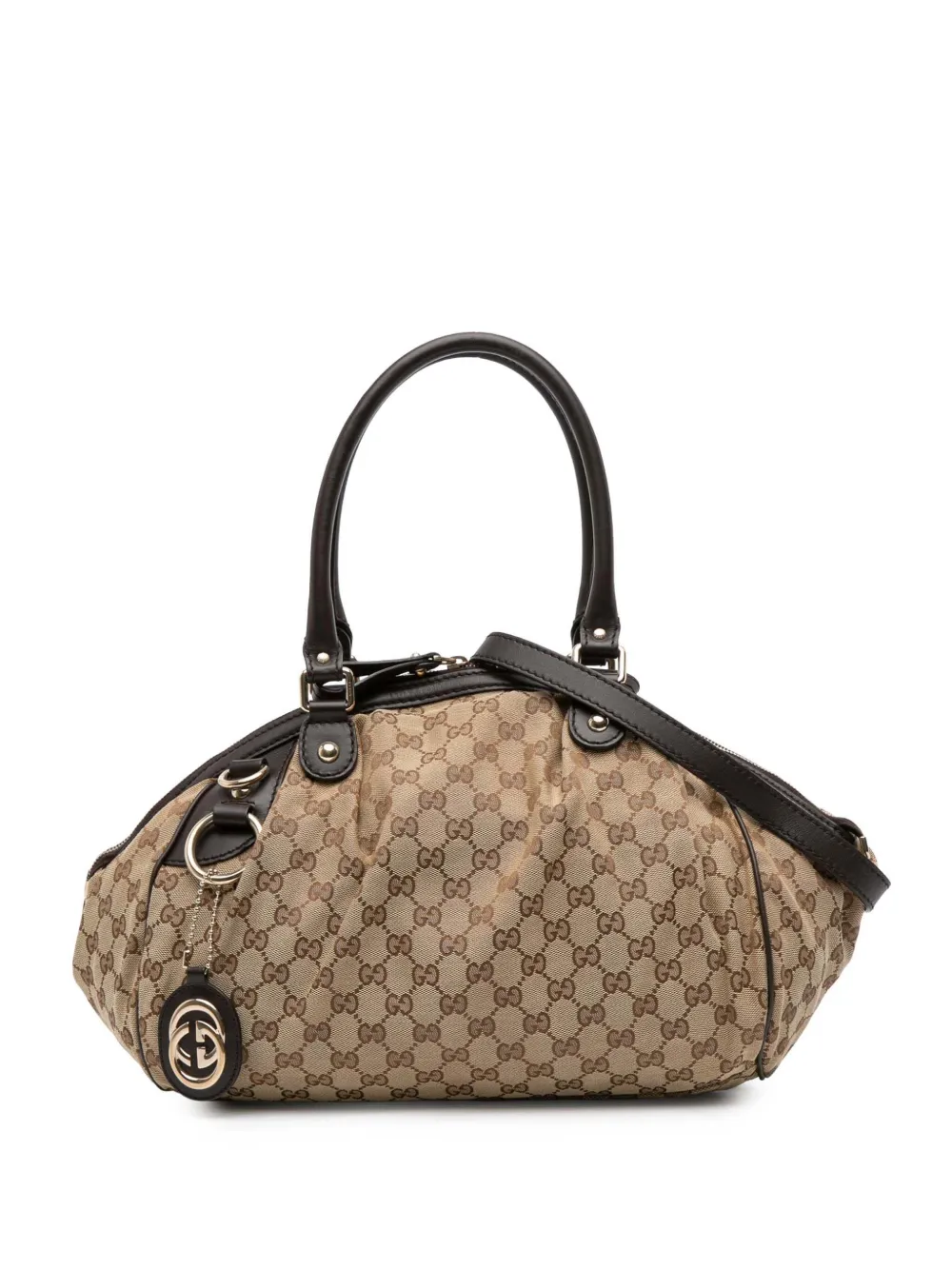 Pre-owned Gucci 2016-2025 Gg Canvas Sukey Sachel Satchel In Brown
