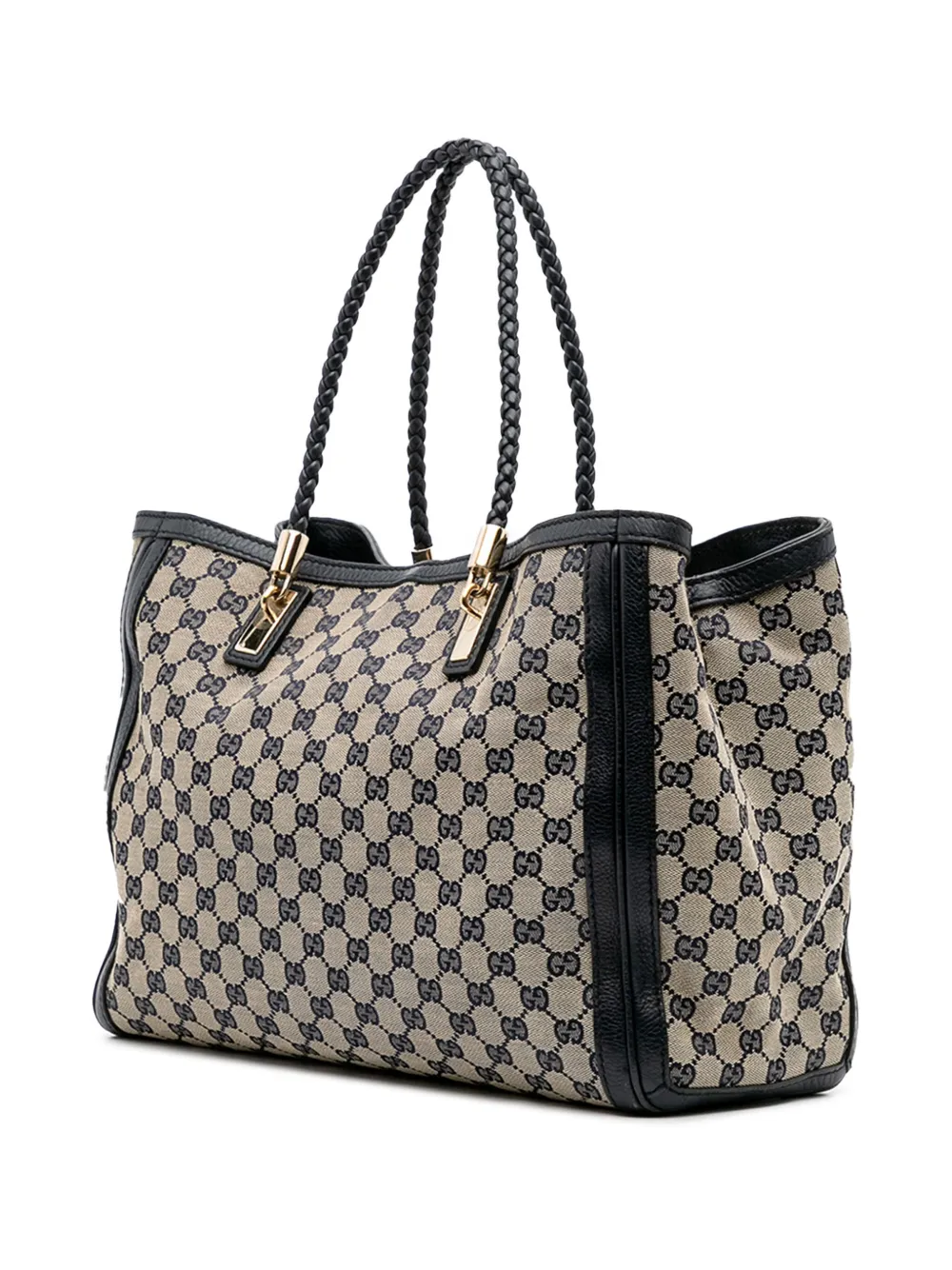 Pre-owned Gucci 2016-2025 Medium Gg Canvas Bella Tote Bag In Blue