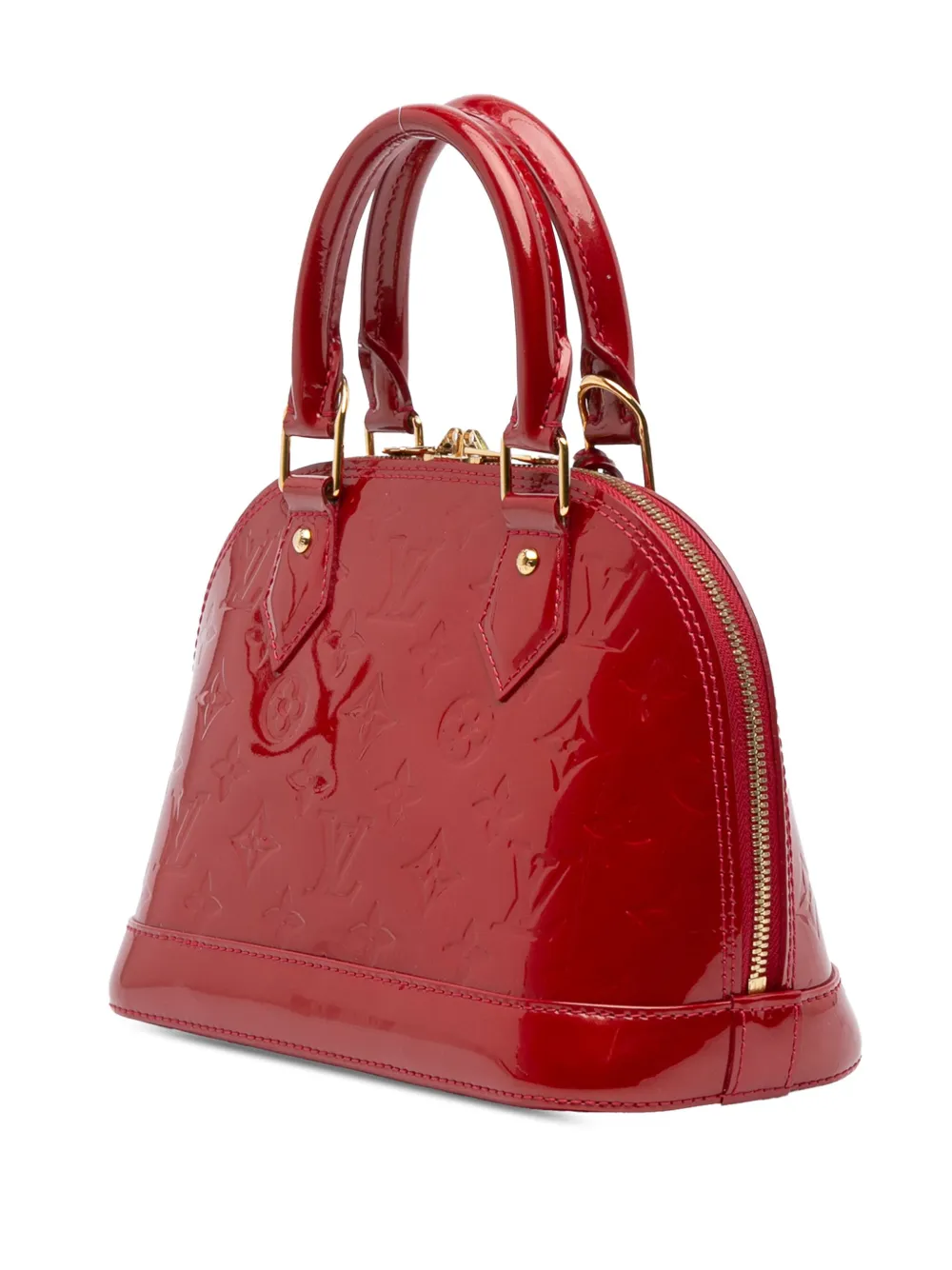 Pre-owned Louis Vuitton 2012 Monogram Vernis Alma Bb Satchel In Red