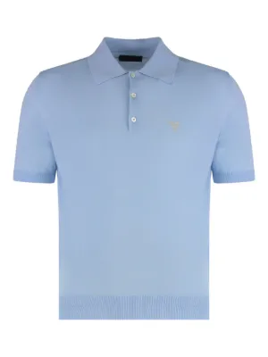 Prada logo-embroidered Wool Polo Shirt | Blue | FARFETCH RO
