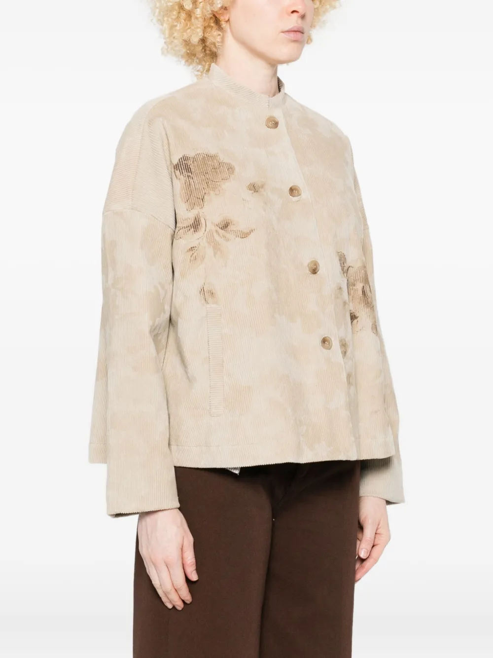 Why Ci Floral-print Corduroy Jacket In Neutral