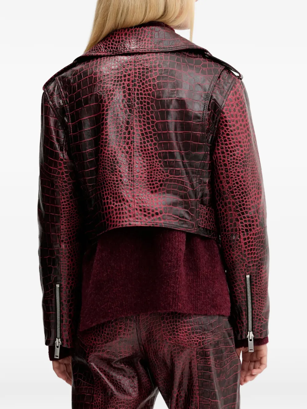 Crocodile-Effect Biker Jacket