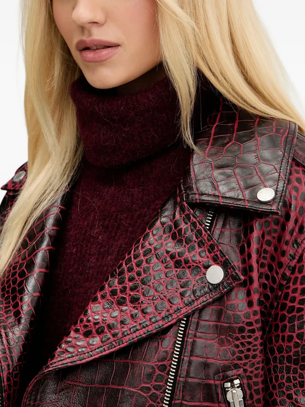 Crocodile-Effect Biker Jacket