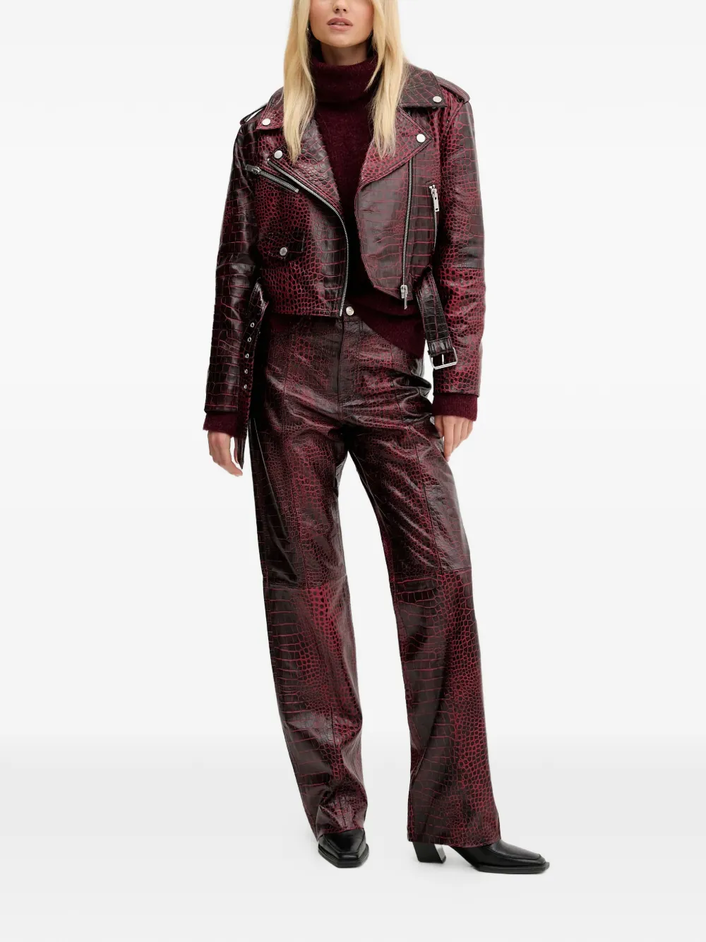Crocodile-Effect Biker Jacket