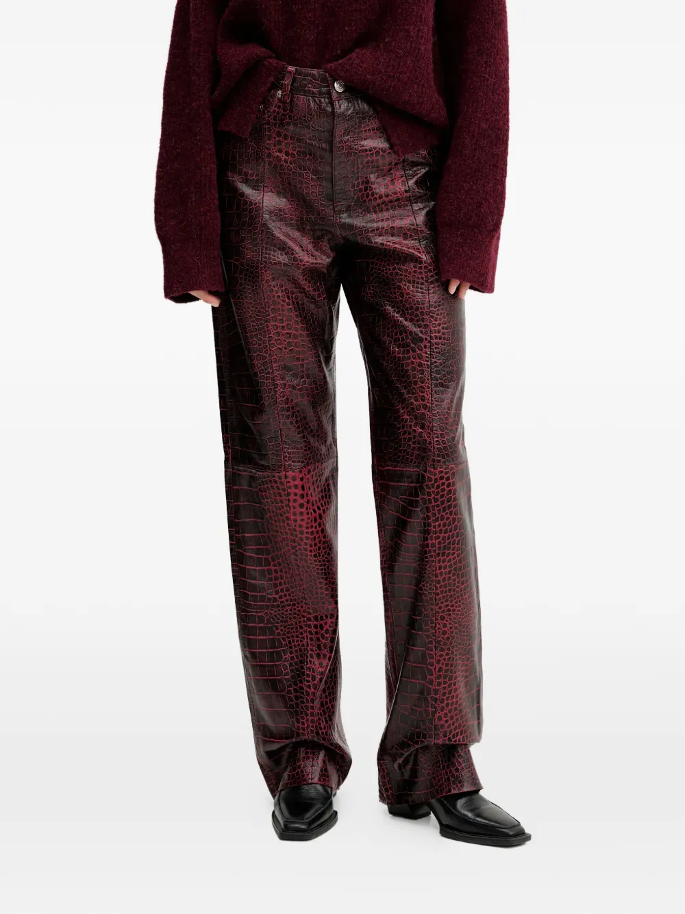 Gestuz crocodile-effect trousers - Rosso