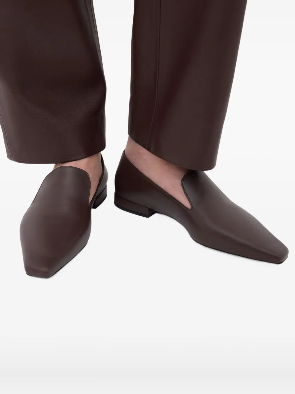 Loulou De Saison Carole Lds Leather Square-toe Loafers In Brown
