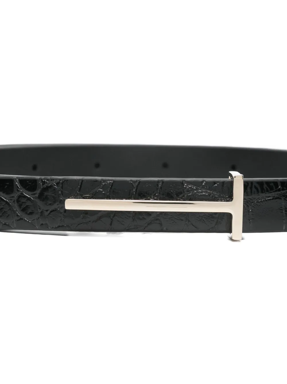 TOM FORD crocodile-embossed T-buckle belt - Zwart
