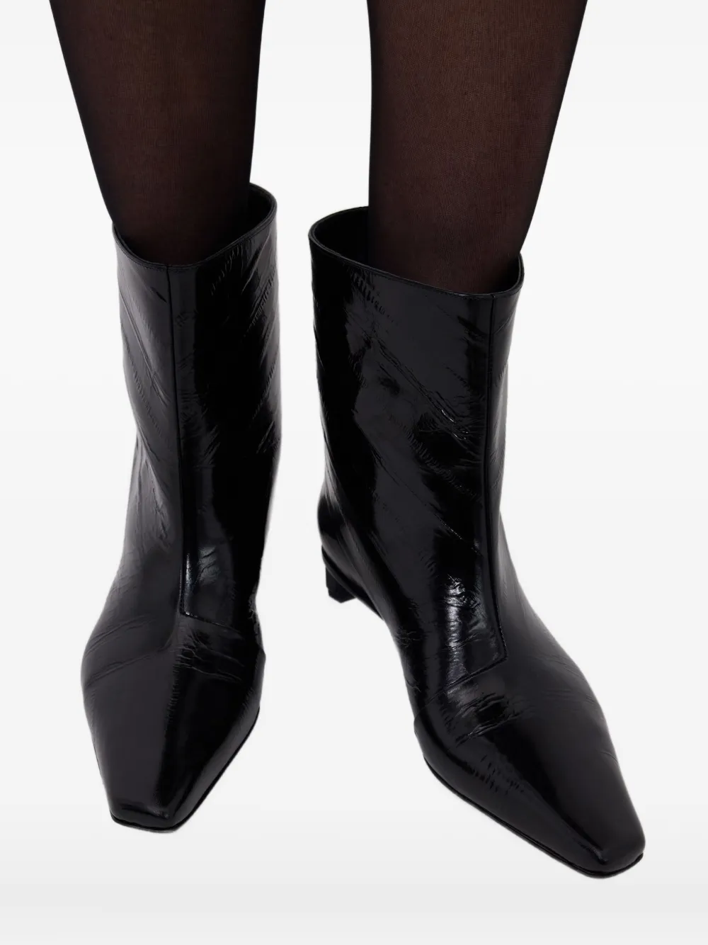 LouLou de Saison 35mm Iman eel-effect leather beveled-toe boots Black