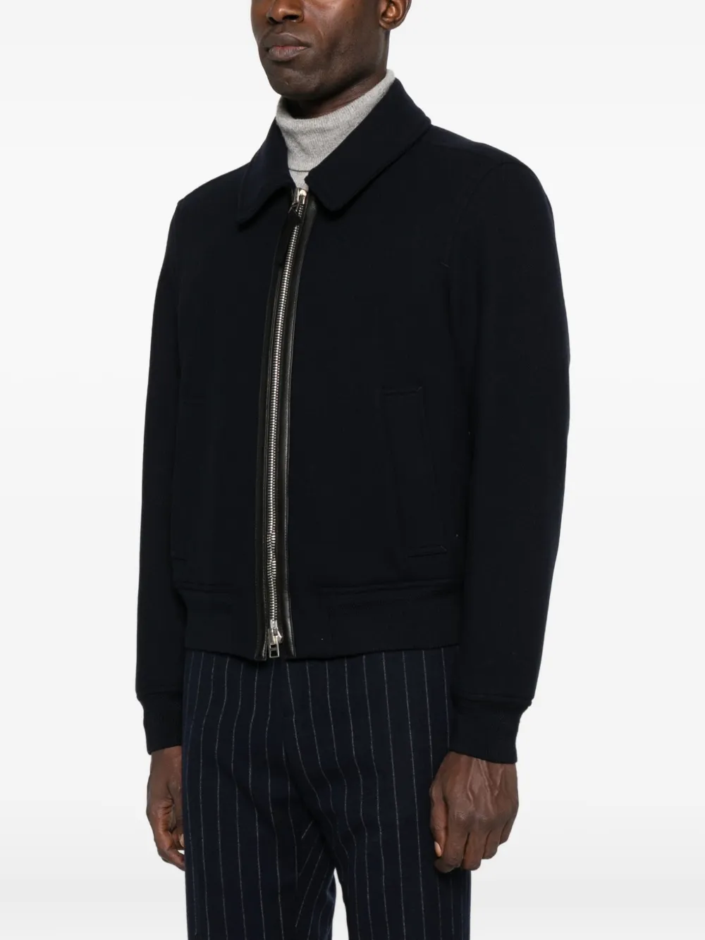Tom Ford Leather-trimmed Wool Jacket In Black