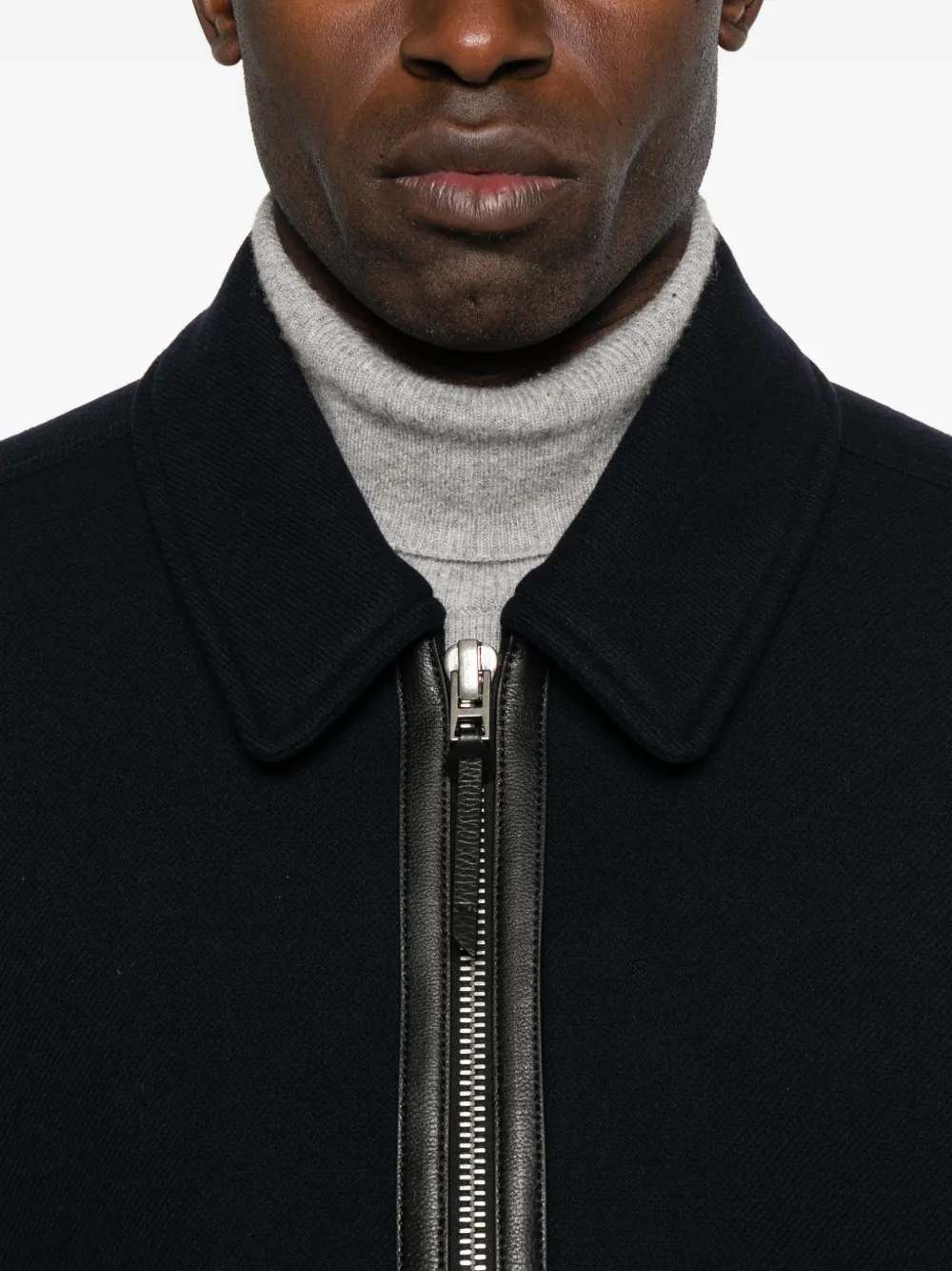 Tom Ford Leather-trimmed Wool Jacket In Black