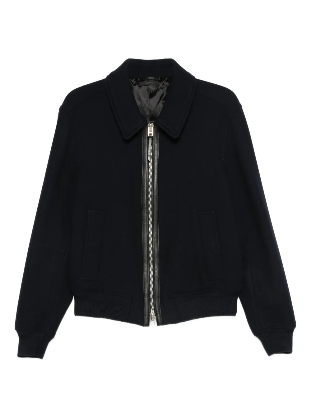 TOM FORD レザートリム ウールジャケット - ブルー TOM FORD レザートリム ウールジャケット - ブルー