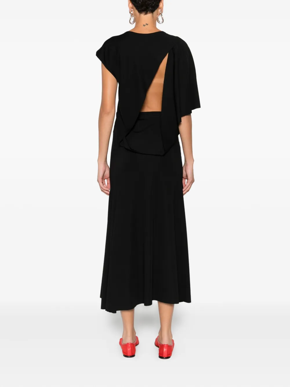 Hamza Asymmetric-neckline Flared Dress In Black