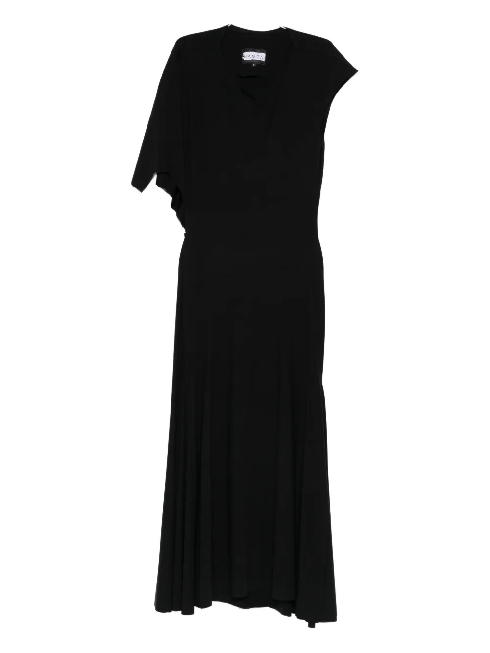 Hamza Asymmetric-neckline Flared Dress In Black