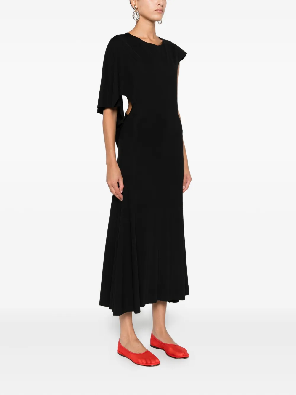 Hamza Asymmetric-neckline Flared Dress In Black