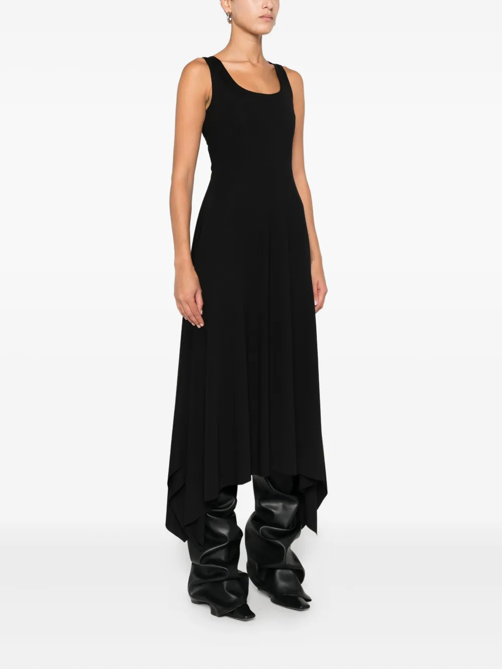 Hamza Asymmetric Sleeveless Dress In Black