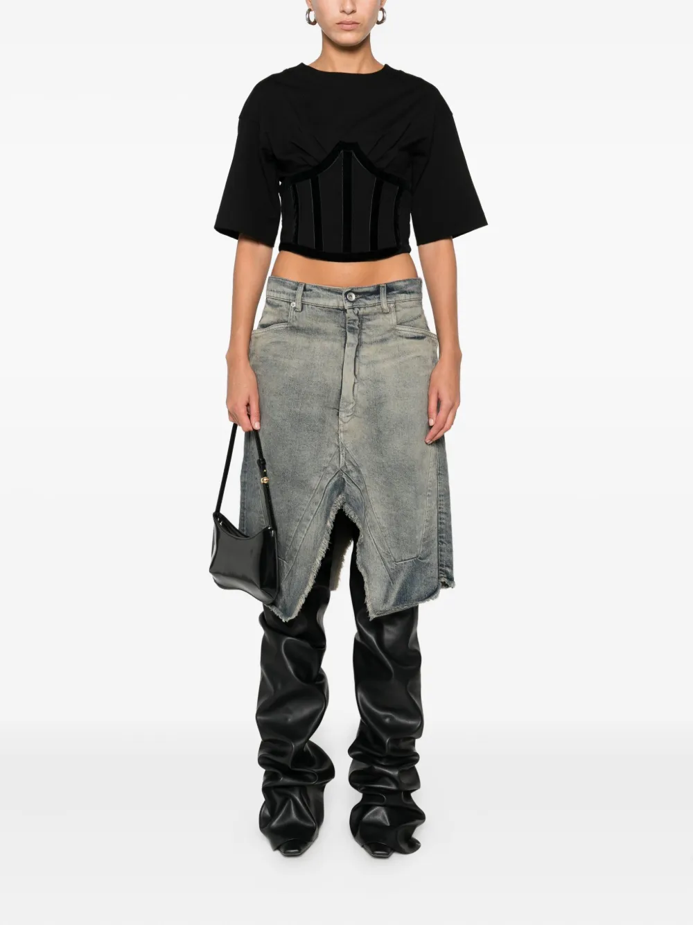 HAMZA velvet-panelled cropped top - Zwart