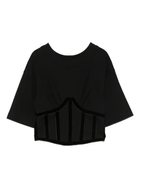 HAMZA velvet-panelled cropped top