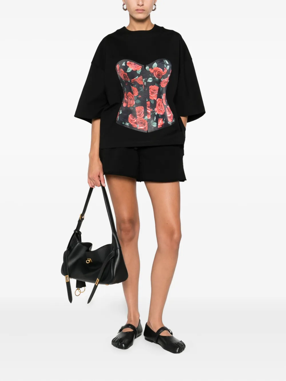 Hamza Rose-print Corset T-shirt In Black