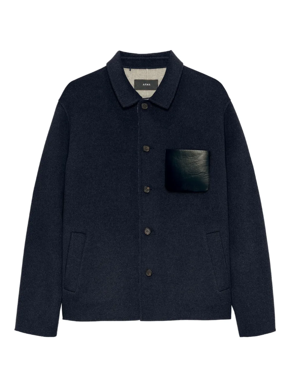 Arma Leather-pocket Wool Overshirt In Blue