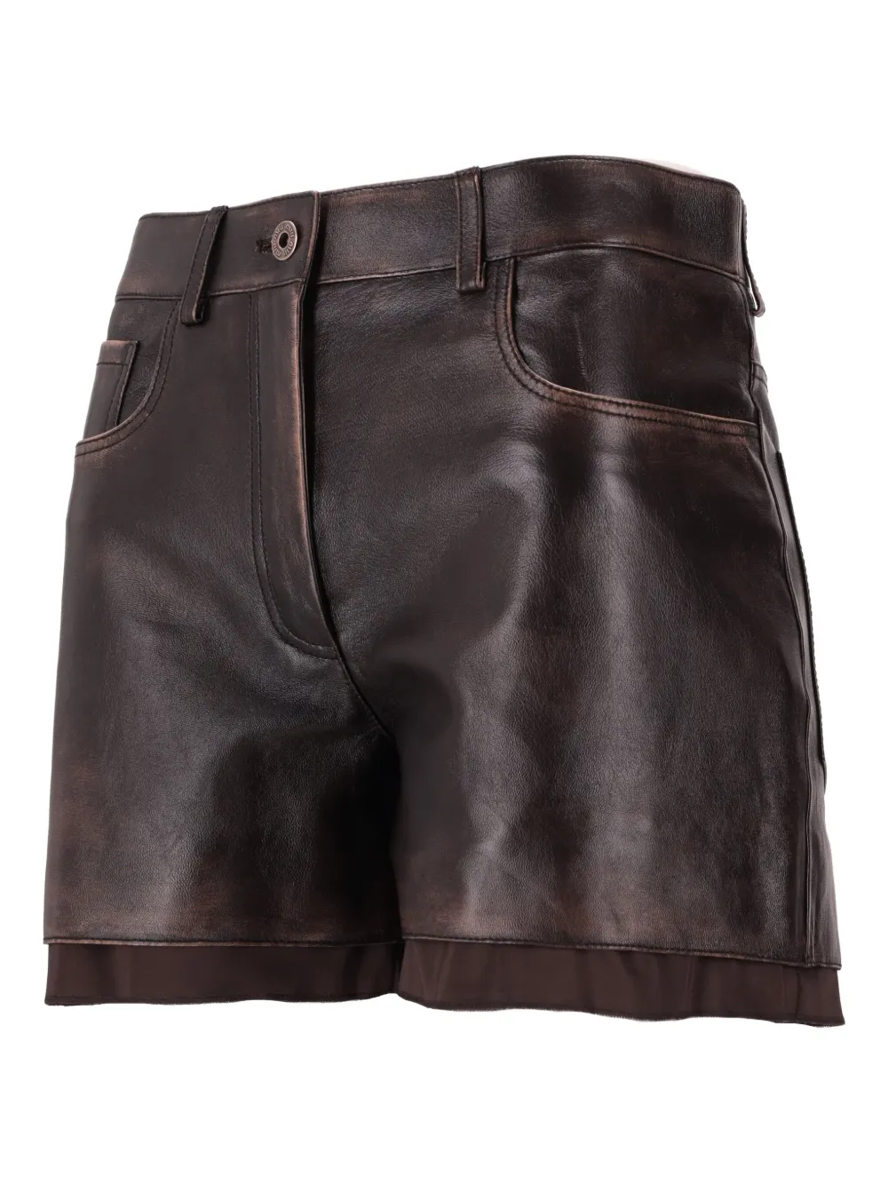 Miu Leren shorts met zak Bruin