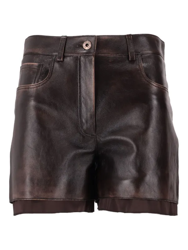 Miu Miu Nappa Leather Shorts in Brown