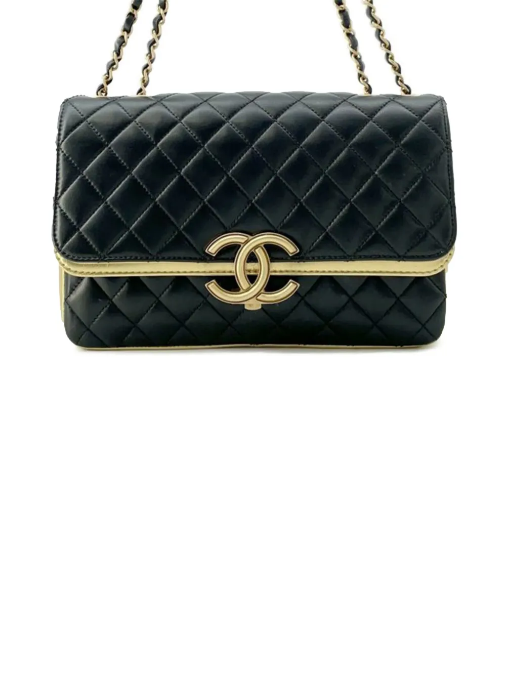 CHANEL Pre-Owned 2019 Medium Quilted Metallic Lambskin CC Chic Double Flap shoulder bag | Black | Image 1